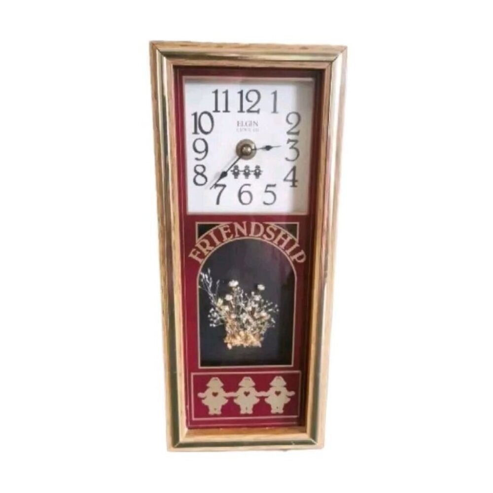 Vtg. Wooden Elgin Wall/Mantle Clock‎ Friendship Dutch Girl Farm 12 3/4" Works